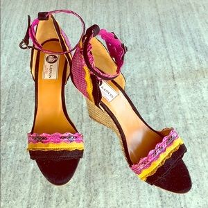 LANVIN Wedge Suede Sandals Shoes Size 39